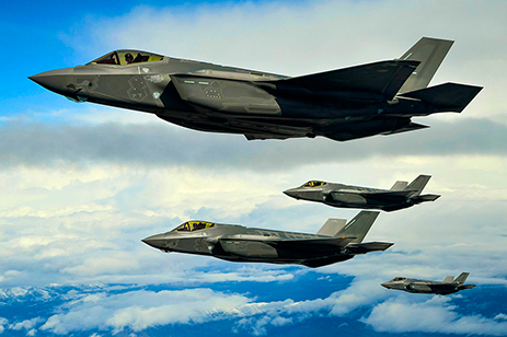 F-35A Lightning II aircraft fly in formation